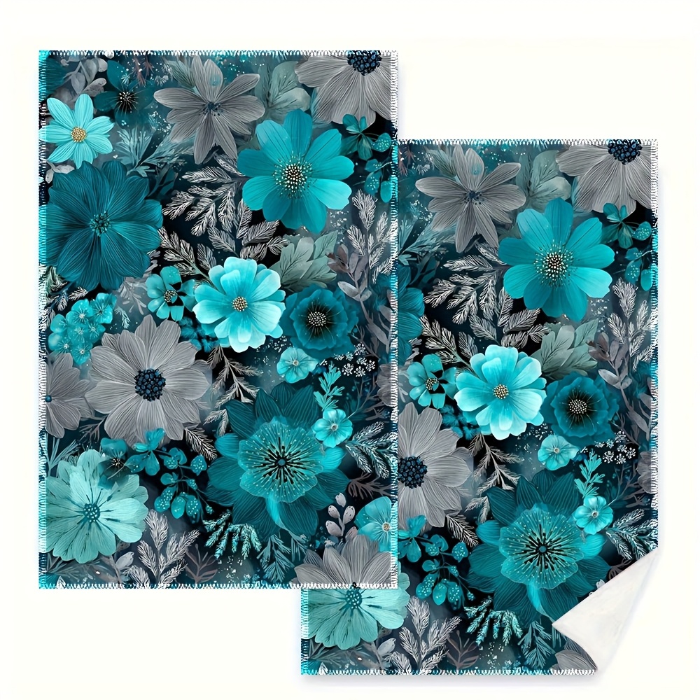 Kitchen Baking Cloth - 2Pcs, Blue Floral Kitchen Towels, 40Cm*60Cm