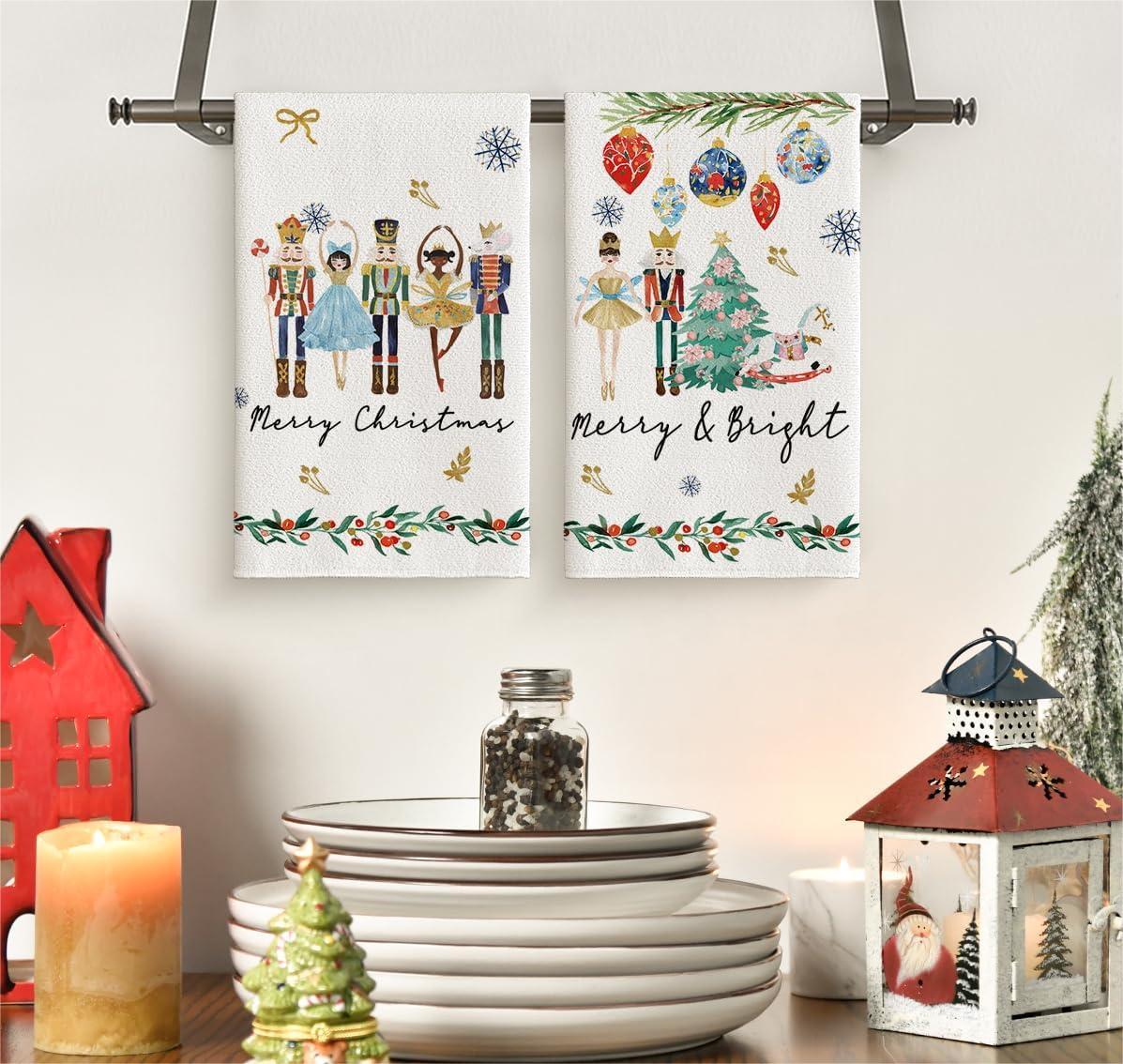 Kitchen Baking Cloth - 2Pcs, Hand-Painted Nutcracker Christmas Kitchen Towels,