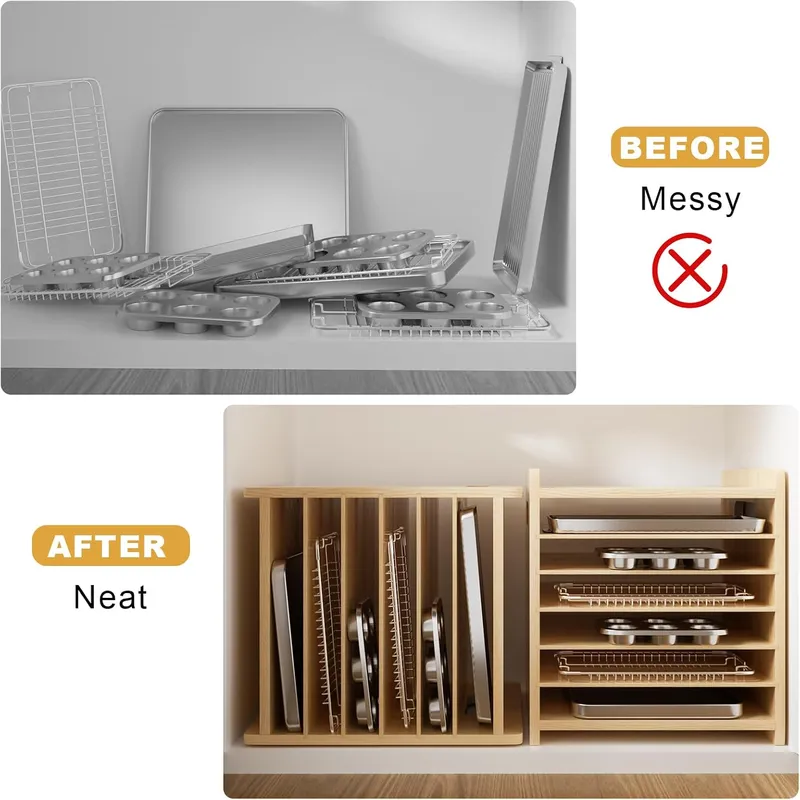 7 Tier Wooden Tray Dividers fo - đánh giá và giá Kitchen Cabinet Baking Sheet Organizer